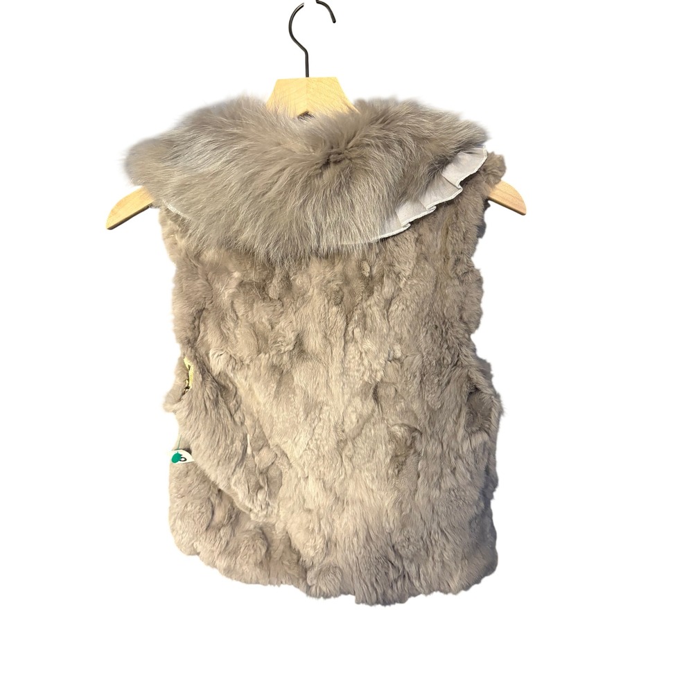 Patrizia Luca Milano Grey Rabbit and Fox Fur Vest Leopard Lining Small - Picture 2 of 8